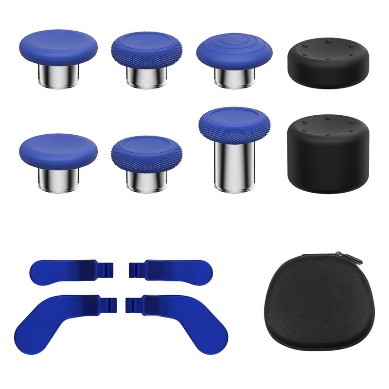 KD.FLY 13-in-1 Metal Thumbsticks Replacement Kits for Xbox Elite Series 2, Xbox Elite 2 Controller Accessories, Includes Magnetic Joysticks, Paddles, Silicone Caps, Storage Bag, Blue - Image 1